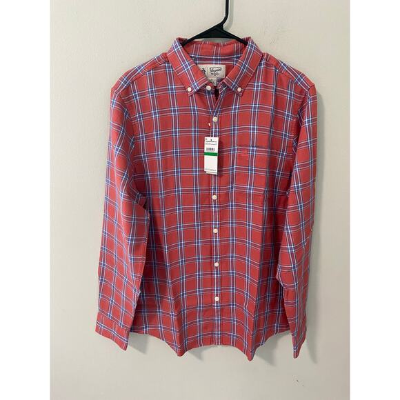New Original Penguin Plaid Waffle Print Long Sleeve Button Up Size Large - Picture 1 of 3